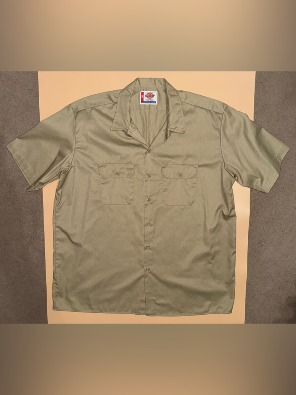Dickies Work Shirt XXL Khaki Short Sleeve Button Front Industrial Uniform